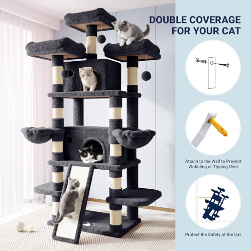 82 Inches Large Cat Tree (82 in / Smoky Grey)