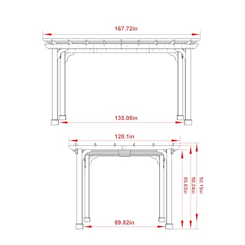 10x14 FT Cedar Wood Pergola with Trellis Roof (10x14 FT)