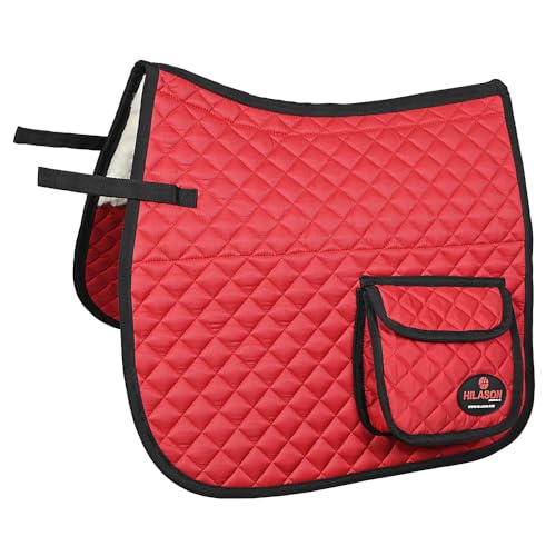 Western Horse Luxury Quilted Saddle Pads with Pockets (Red)