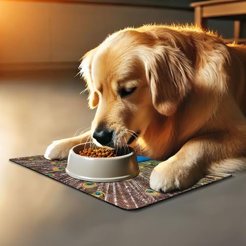 Peacock Pet Mat for Food and Water (Mustard Brown)