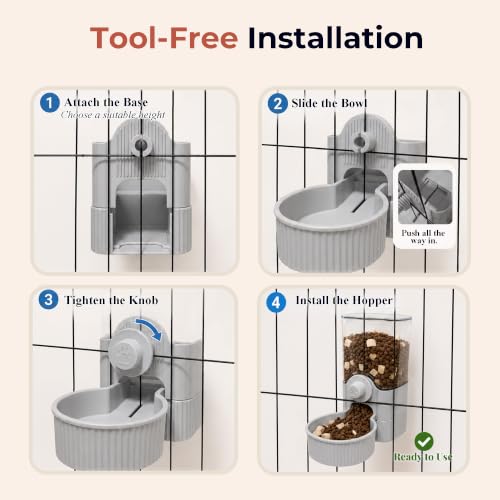 41 oz Hanging Gravity Feeder for Small Animal Cages Rabbit & Guinea Pig (Grey)