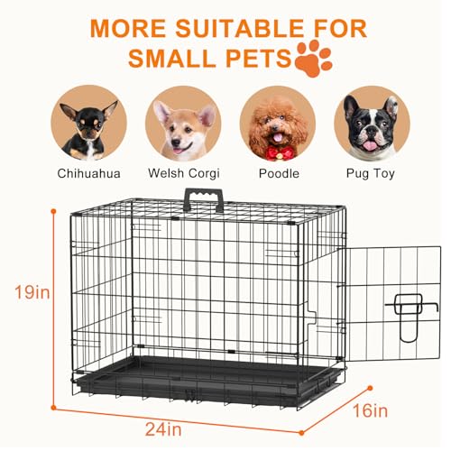 24" Foldable Metal Dog Crate (Black)