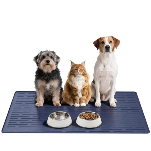 Large Dog Mats for Food and Water (Blue / 40"L x 30"W)