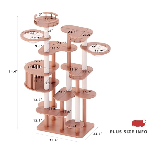 Cat Tree 84.6" Solid Wood Multi (L35.4"xW23.6"xH84.6"（with Cat Scratching Mat Pad）)
