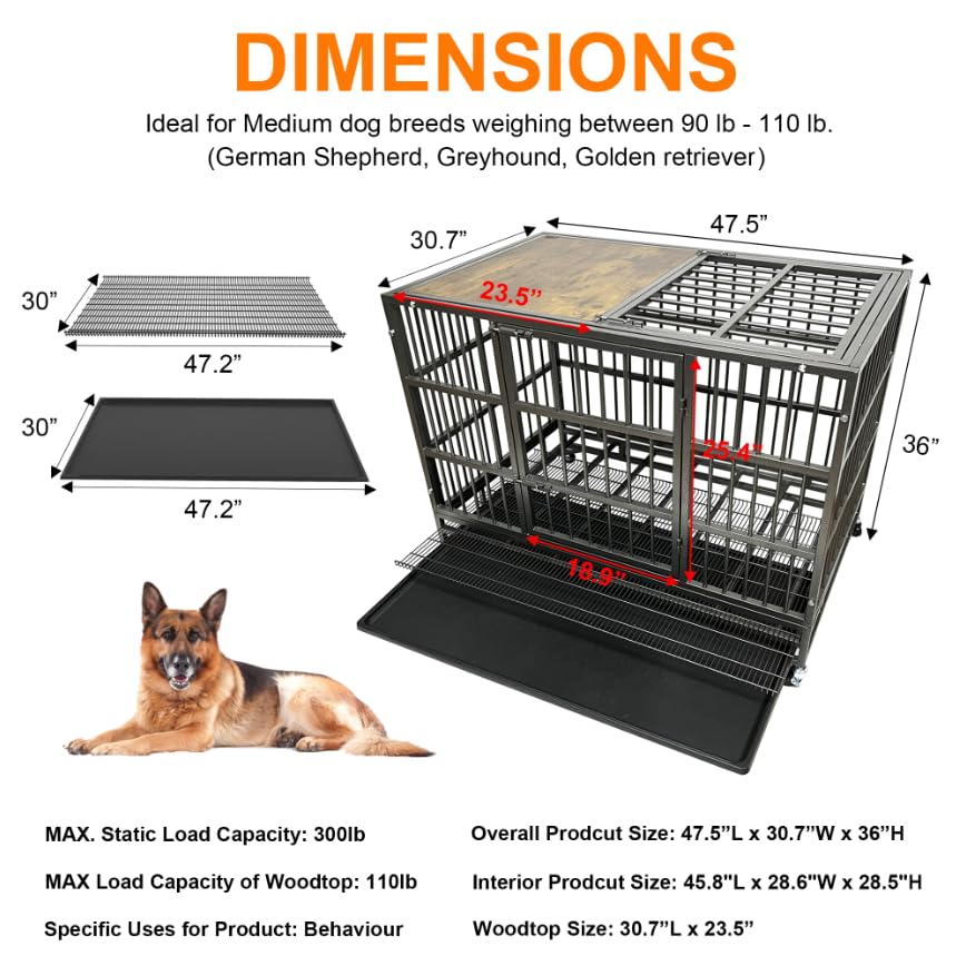 48 Inch Heavy Duty Funiture Dog Crate with Wheels