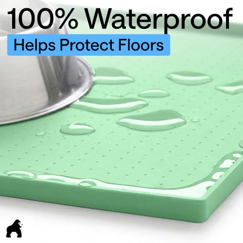 Dog Food Mat 100% Waterproof Silicone (Mint / 18.5"l X 11.5"w)