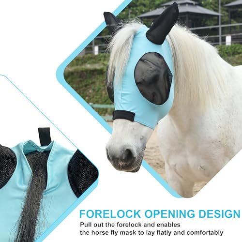 Elastic Fly Mask for Horse with Ear (Pacific Blue / Full (Large))