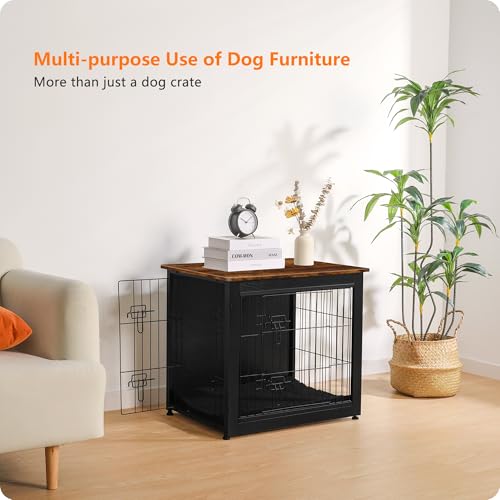 27" Dog Crate Furniture (Black+Rustic Brown / 27.2"L x 20.1"W x 23.6"H)