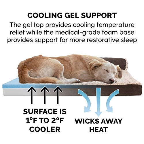 Cooling Gel Dog Bed for Large Dogs w (Jumbo Plus / (Two-Tone Faux Fur & Suede) Espresso)