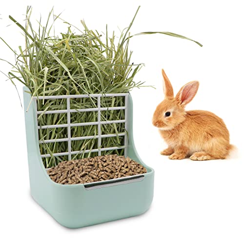 Rabbit Hay Feeder 2 in 1 Automatic Guinea Pig Food Bowl (Green)