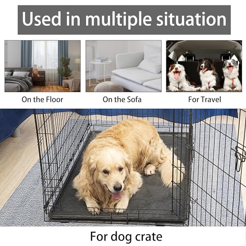 Dog Bed Mat for Crate 1.1in Slim Cooling Pad Reversible Flannel & Waterproof Canva for Medium Dogs up to 45 lbs (Grey / M)