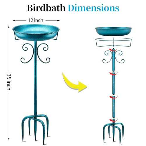 35In Metal Bird Bath for Outside (Blue)