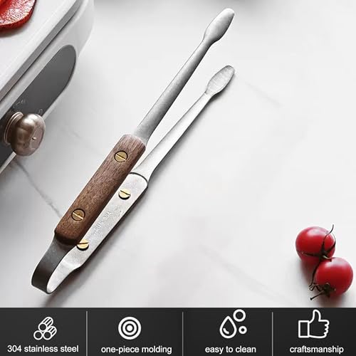 Longjet Kitchen Tongs Metal Tweezers for Cooking (Silvery Walnut-9.5"/1pcs)
