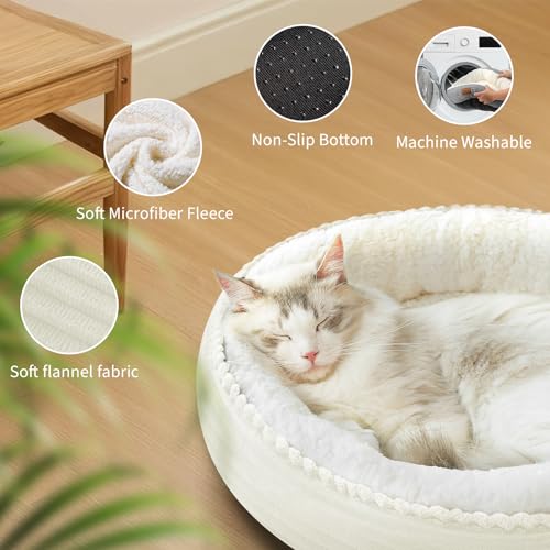 23in Cream Round Dog Bed Sofa for Dogs Cats (Cream / Medium)