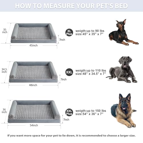 Orthopedic Washable XXL Dog Bed for Senior Dog Cozy Sleep (48"l x 35"w x 7"th / Grey)