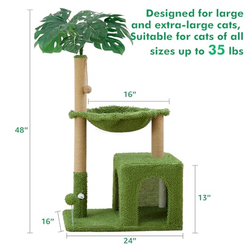 38'' Cat Tree Condo with Hammock Cat Tower with Scratching Posts Green Large (Green / 48‘’)