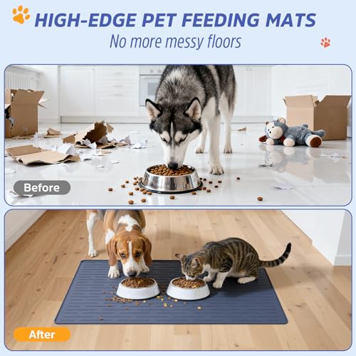 Large Dog Mats for Food and Water (Blue / 40"L x 30"W)