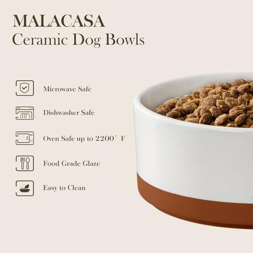 Ceramic Dog Bowls Small Size Dog with Wood Stand (S-1.5 Cups / Vanilla White（2 PCS with Stand）)