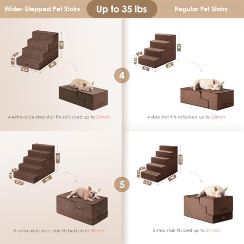 Dog Stairs for High Bed 25" H (Brown / Extra Wide 17.7" x 35" x 25")