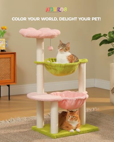 37.4" Flower Cat Tree with 2 Hammocks & 6 Sisal Posts (37.4" / Pink)