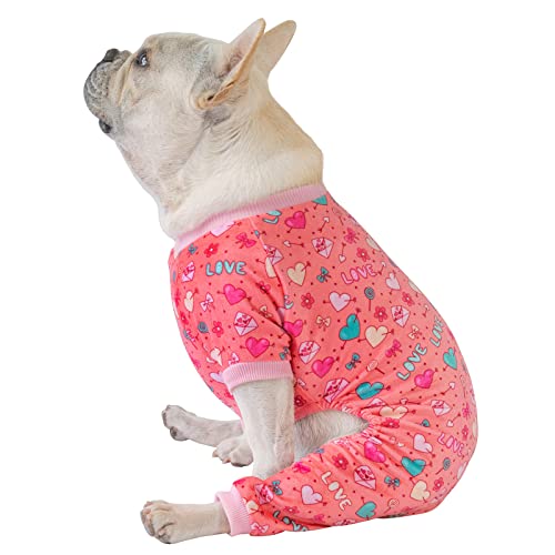 Dog Valentine's Day Pajamas Puppy Onesies Small Dogs Soft Pjs Coat Cat Apparel Comfy Pet Clothes Outfit Doggie Bodysuit (Medium / Cupid pink)