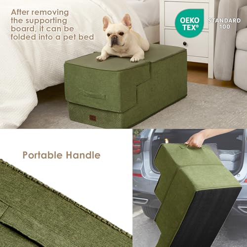 Dog Stairs for High Bed 22.5" H (Olive Green / Standard 15.7" x 30" x 22.5")
