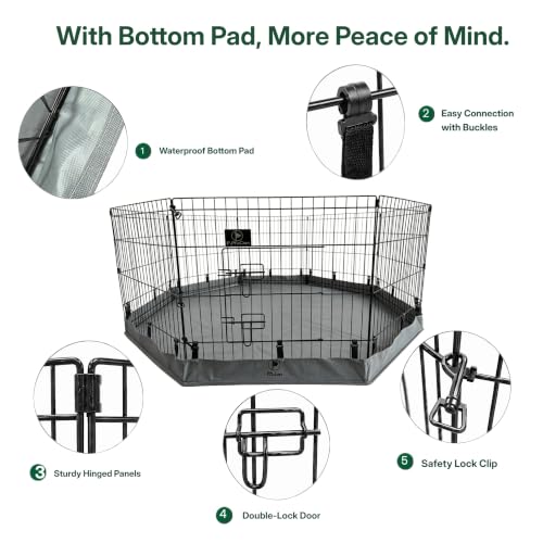 Puppy Playpen with Bottom Pad and Door (Gray / Small Pen: 30-Inch High)