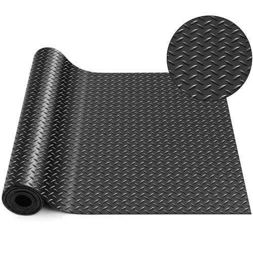 18 in × 10 ft Rubber Diamond Plate Rolls Garage Floor Mat for Under Car (Diamond Plate / 18 in x 10 ft / Black)