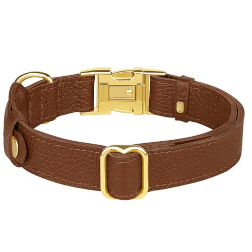 Leather Airtag Dog Collar (Brown / L, 17"-21" Neck Fit)