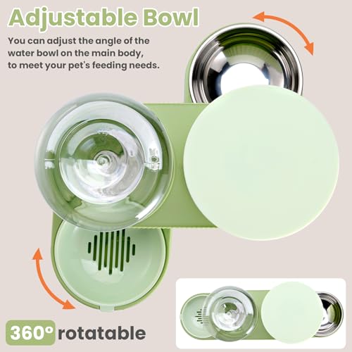 Automatic Cat Feeder Stainless Steel Water Dispenser Gravity Food Feeder and Waterer Set with Pet Food Bowl for Small Medium Kitten Puppy Pets Large Capacity (Green)