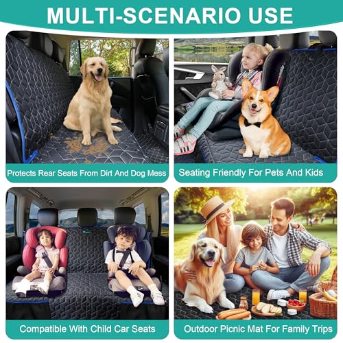 Back Seat Cover for Dogs (Truck Bench-61"W / Blue border)