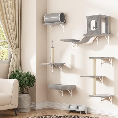 7-in-1 Wall Mounted Cat Climber Set, Cat Furniture Set, Gray (Gray / Set of 7)