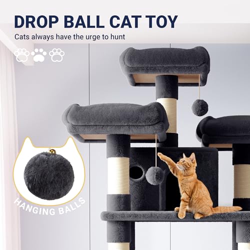 82 Inches Large Cat Tree (82 in / Smoky Grey)