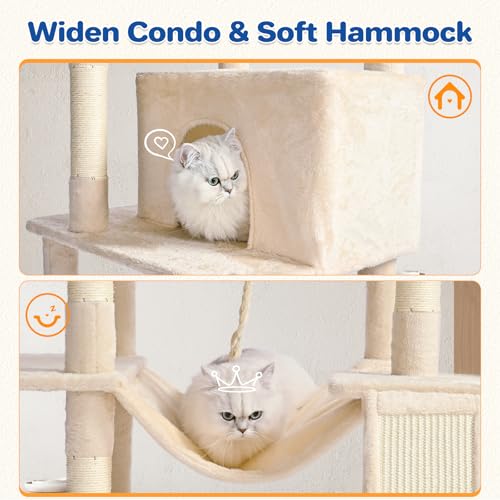 63" Multi Level Cat Tree Tower for Indoor Cats (Beige)