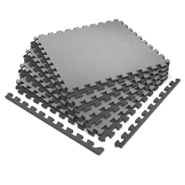 Reversible 1 2" EVA Foam Gym Floor Tiles (Gray/Black / 12 Tiles - 48 sq. Ft)