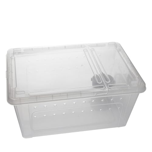 Portable Reptile Terrarium Habitat for Mini Pet Houses Breathable Holes Stackable Container (1PCS-Clear-L)