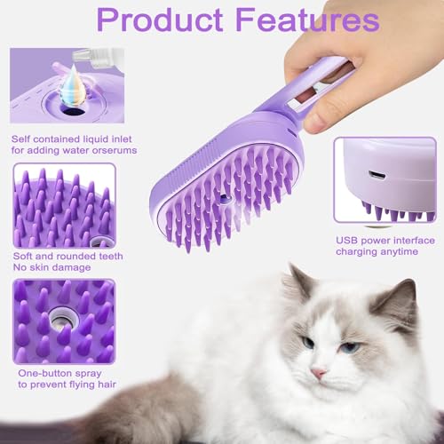 2026 New 4 in 1 Cat Steam Brush for Shedding