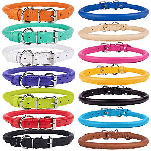 Tangle Free Rolled Leather Dog Collar (Deep Blue / XS)