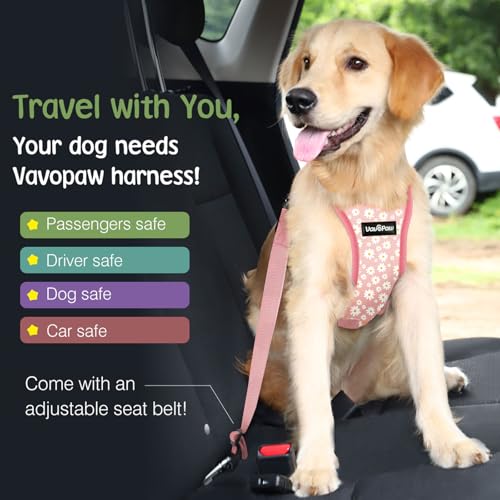 Dog Seat Belt (Pink Daisy / L (Chest: 22-32.3", Neck: 16.9-26"))
