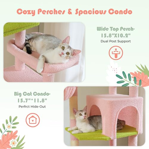 69" Tall Cat Tower with Hammock & Scratching Posts (Pink / 69 Inches)