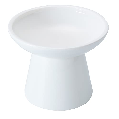 Extra Wide Elevated Ceramic 6.2" Shallow Cat Food Bowl (White-Shallow)