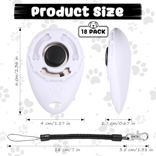 18 Pcs Dog Training Clicker with Wrist Strap for Pets (White)