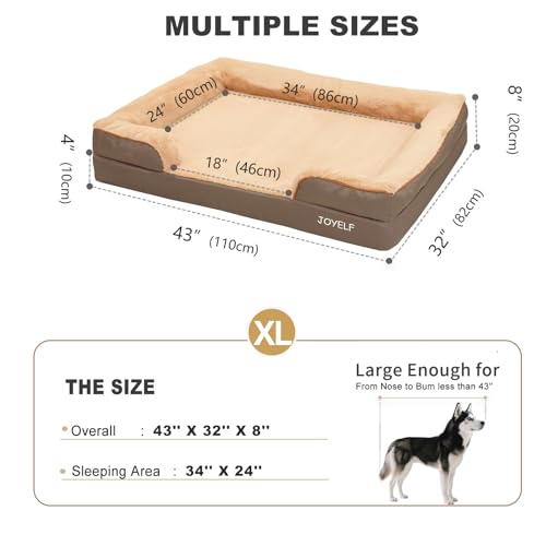 Orthopedic Dog Bed for Large Dogs Waterproof Washable Cover 43" X 32" Coffee (X-Large - 43''x32''x8'' / Sofa Style-Coffee)