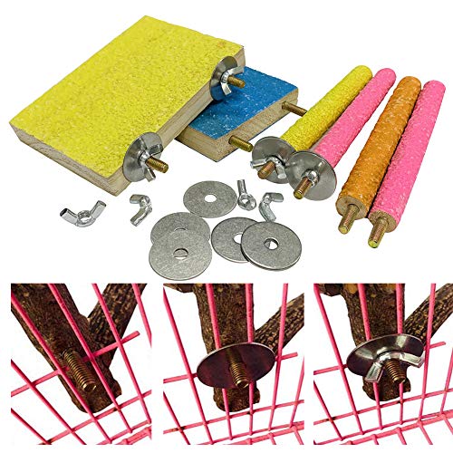 6 PCS Bird Perch Stand Toy Wood Parrot Paw Grinding Stick Perch Stand Platform Parakeet Cage Accessories Exercise Toys for Budgies Cockatiel Conure