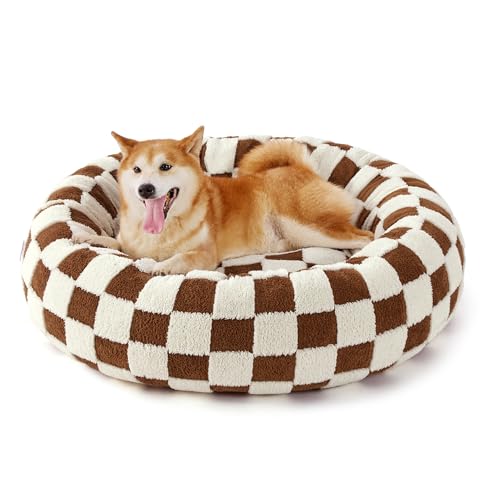 Shown on TV Jacquard Donut Dog Beds Large Sized Dog (36.0"L x 36.0"W x 8.0"Th / Brown Checks)