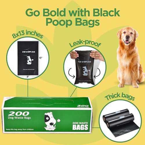 Dog Poop Bags Rolls (Black / 200 Count (Pack of 10))