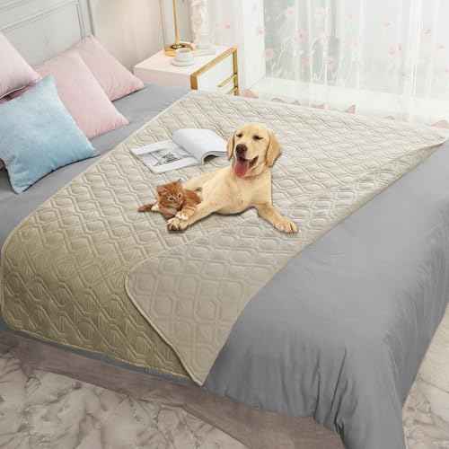Waterproof Dog Bed Cover Pet Blanket for Furniture Bed Couch Sofa Reversible (40x90 Inch (Pack of 1) / Beige+khaki)