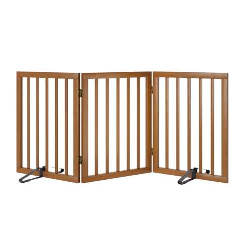 Freestanding Pet Gate Foldable Dog Gate (Walnut / 3 Panel - 55 inches Wide)