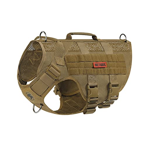 No Pull Tactical Dog Harness for Medium Dogs (Brown / L)
