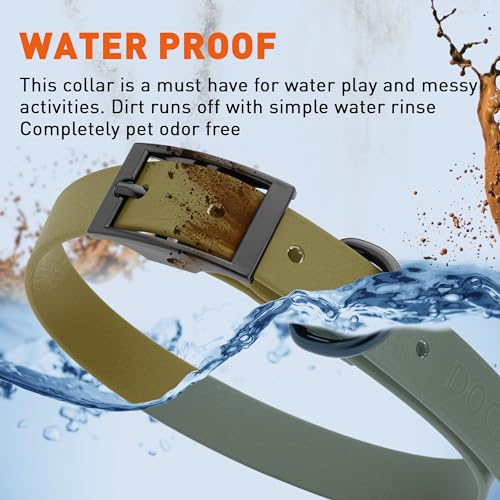Biothane Waterproof Dog Collar Strong Coated Nylon Webbing with Black Hardware Odor (W3/4" x L15-18" / Olive Drab Green)